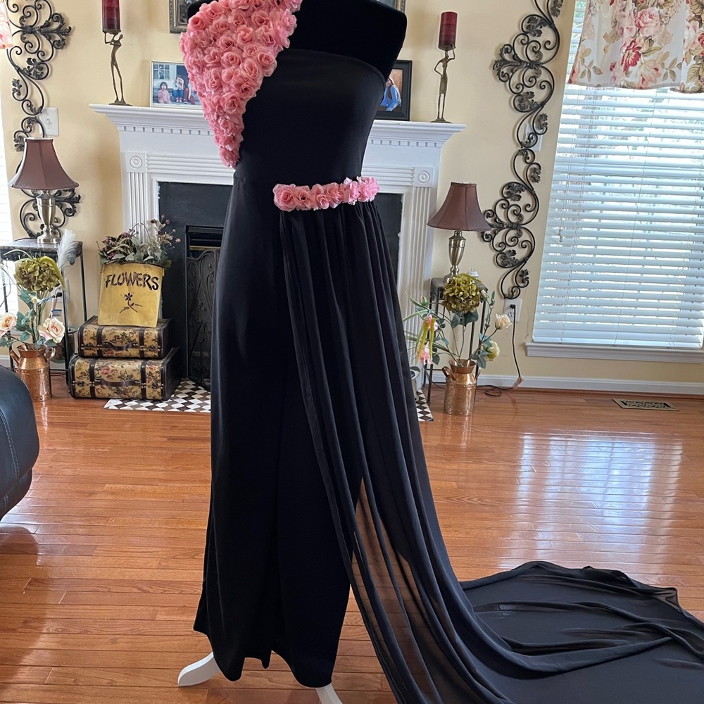 Look amazing in this black and pink 3-D floral jumpsuit!